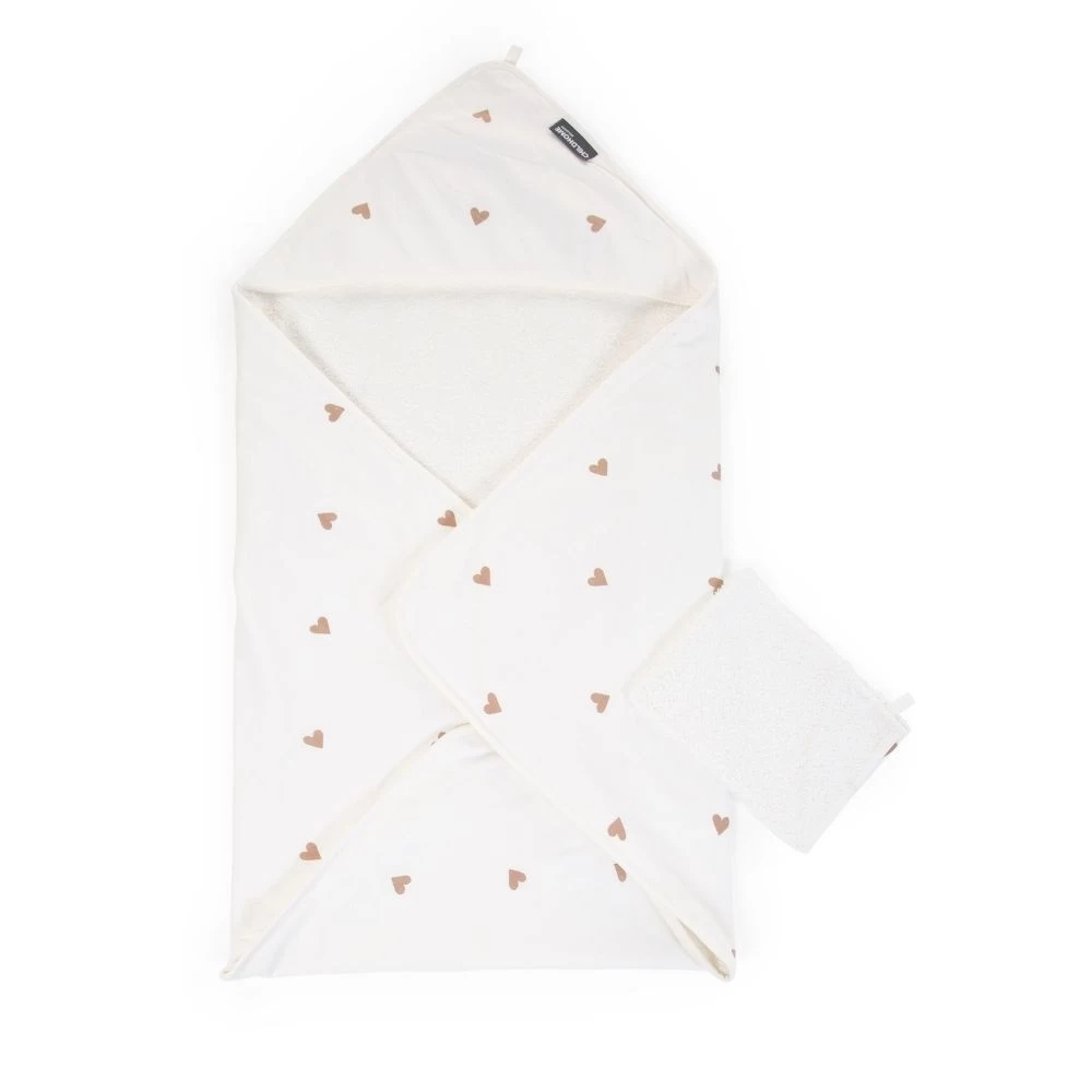 Childhome Cape De Bain + Gant Mousseline Cœurs Dorés - 80 X 80 Cm 1 Childhome Cape De Bain + Gant Mousseline Cœurs Dorés - 80 X 80 Cm