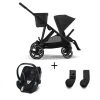 CYBEX Pack Duo Poussette Gazelle S - Chassis Noir + Aton 5 + Adaptateurs - Moon Black