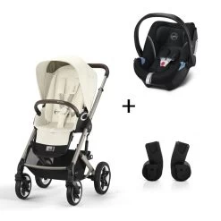 CYBEX Pack Duo Poussette Talos S Lux - Chassis Taupe + Aton 5 Noir + Adaptateurs - Seashell Beige