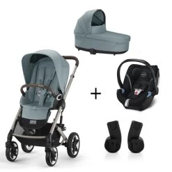 CYBEX Pack Trio Poussette Talos S Lux - Châssis Taupe + Nacelle Cot S + Aton 5 Noir + Adaptateurs - Sky Blue
