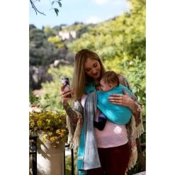 Echarpe De Portage Sans Nœud - Gris Chiné, Bleu Canard (réversible) -Produits Pour Bébé lr046142674 5