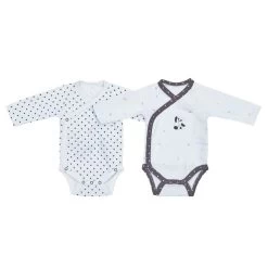 Lot De 2 Bodies Blanc Et Gris Naissance Panda Chao Chao