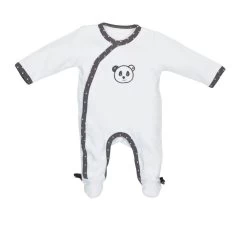 Pyjama Bébé Velours Blanc Panda Chao Chao Naissance Ouverture Côté